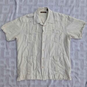 Cubavera Linen Blend Short Sleeve Button Up Shirt Men's Beige